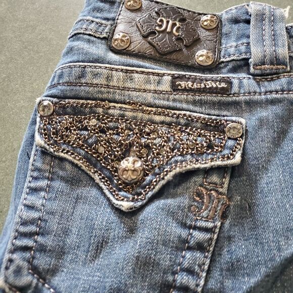 Miss Me blingy chain pocket boot cut jeans sz 27 - Picture 2 of 6